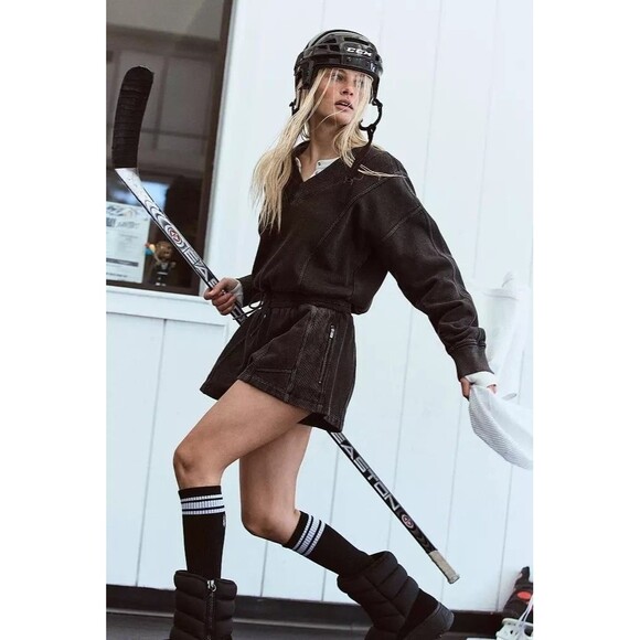 Free People FP Movement Intercept Romper Long Sleeve Ribbed Black S New 282973